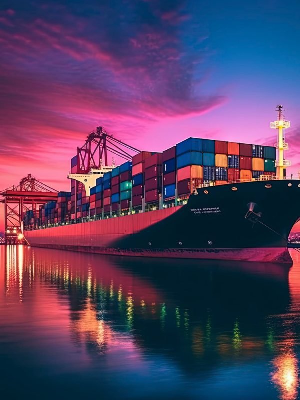 ship-is-docked-port-with-pink-sky-beautiful-shot-cargo-ship-ocean